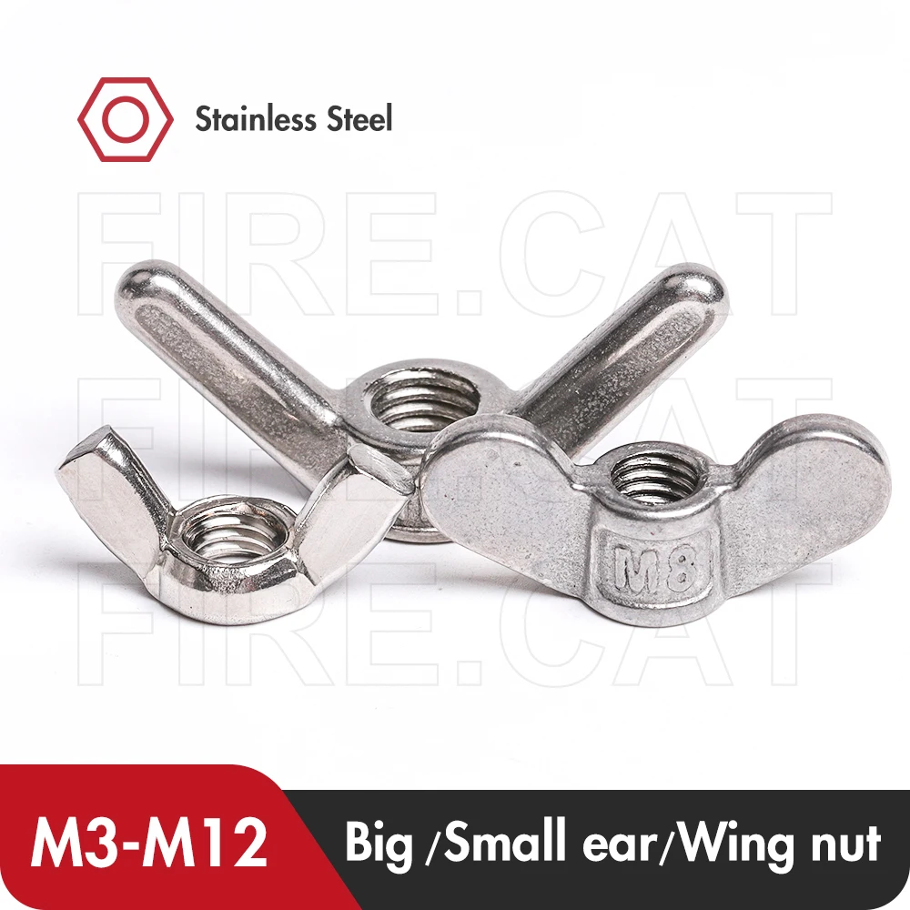 M3 M4 M5 M6 M8 M10 M12 Stainless Steel Big Ear Butterfly Wing Nuts 1 2 5 10 Pack Hand Tighten Wingnut Claw Nut for Ram Screws