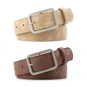 Imported 2020 105cm Leather Waist Strap Belt Black Brown high quality Women Square Metal Buckle belts Ladies 