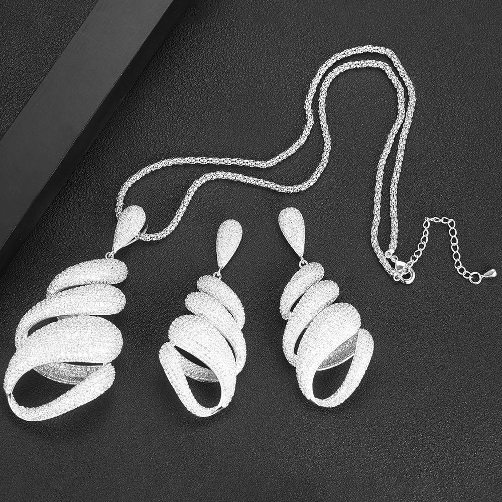 

GODKI Korean 2PCS Tornado Necklace Earring Sets For Women Accessories Brazil Brincos Bijoux Gifts pendientes mujer moda 2021