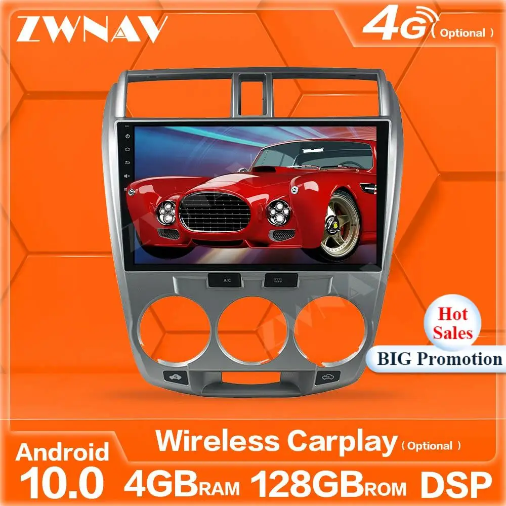 

128G Carplay Android 10 плеер для Honda CITY 20062007 2008 2009 2010 2011 2012 2013 GPS автомобильное аудио радио музыка стерео головное устройство