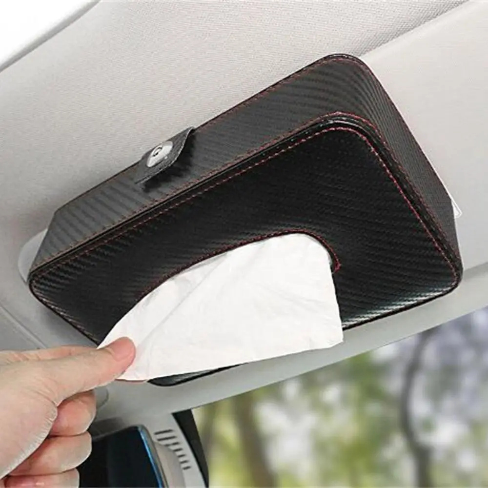 

Car Carbon Fiber Armrest Seat Back Leather Tissue Box Car Napkin Holder Paper Towel Box