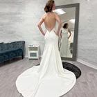 Женское атласное свадебное платье без рукавов, с вырезом-лодочкой и открытой спиной