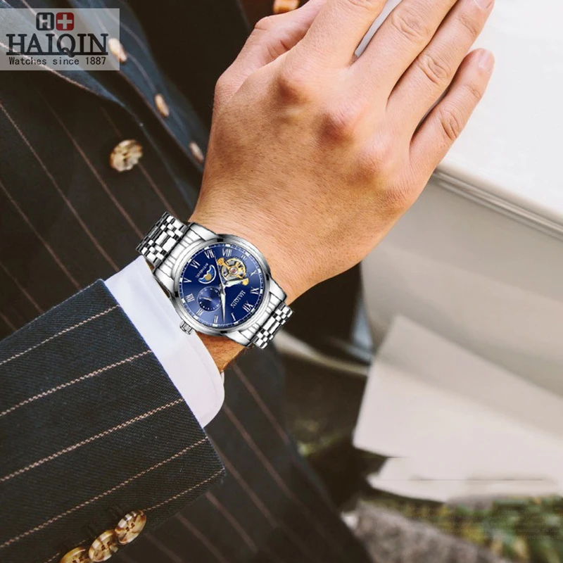 Часы наручные HAIQIN Мужские механические модные деловые брендовые Роскошные в