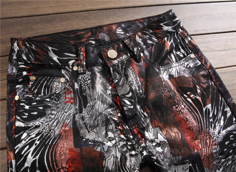 Idopy мужские джинсы с покрытием в стиле панк вощеным принтом модные дизайнерские