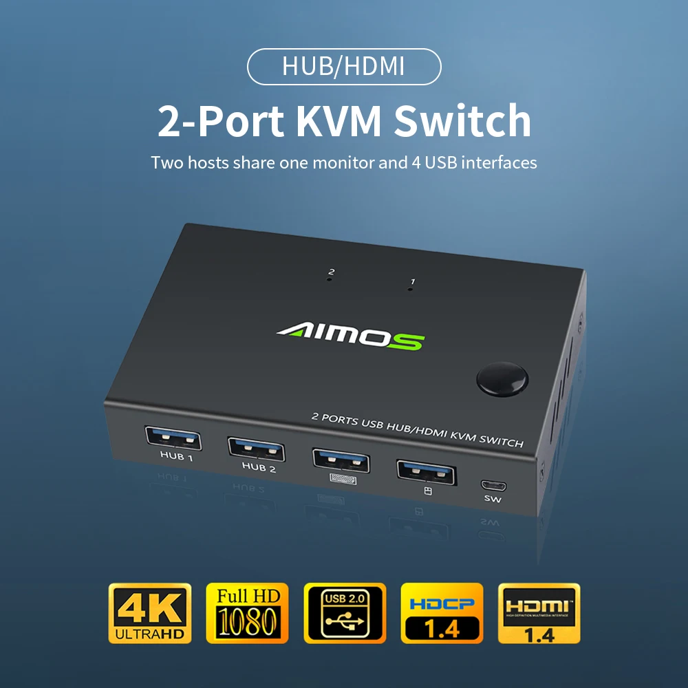 

AIMOS AM-KVM201CC 2-Port HDMI KVM Switch Support 4K*2K@30Hz HDMI KVM Switcher Keyboard Mouse USB KVM Switch