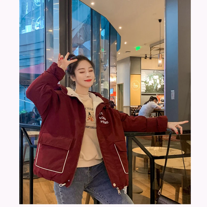 2019 Winter Jacket Coat Women Warm Down Cotton Padded Short Parkas Bread Style new Autumn Fashion Bomber solid hooded Coats Thic | Женская