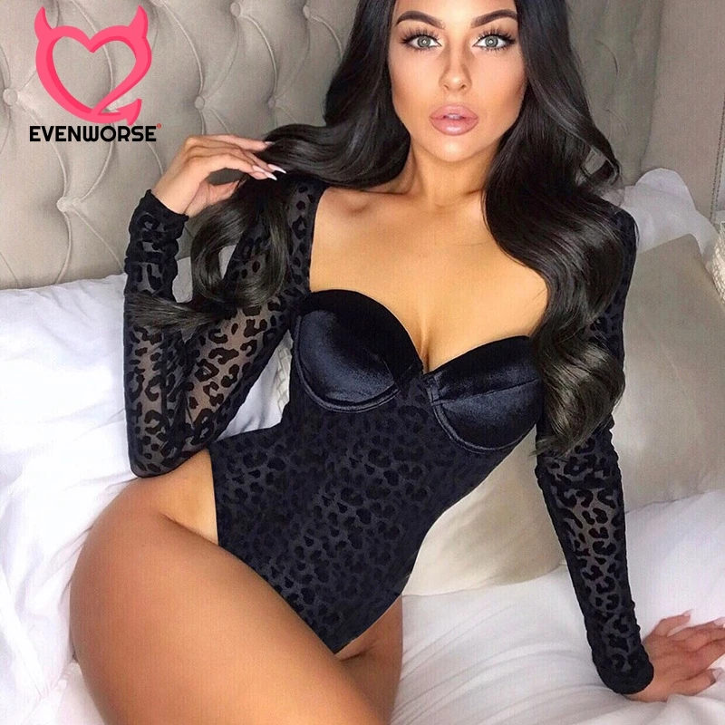Evenworse женский черный леопардовый сплайсинговый боди сексуальный клубный летний