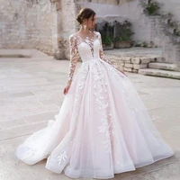 muslim wedding dresses ball gown long sleeves tulle appliques lace boho dubai arabic wedding gown bridal dress vestido de noiva