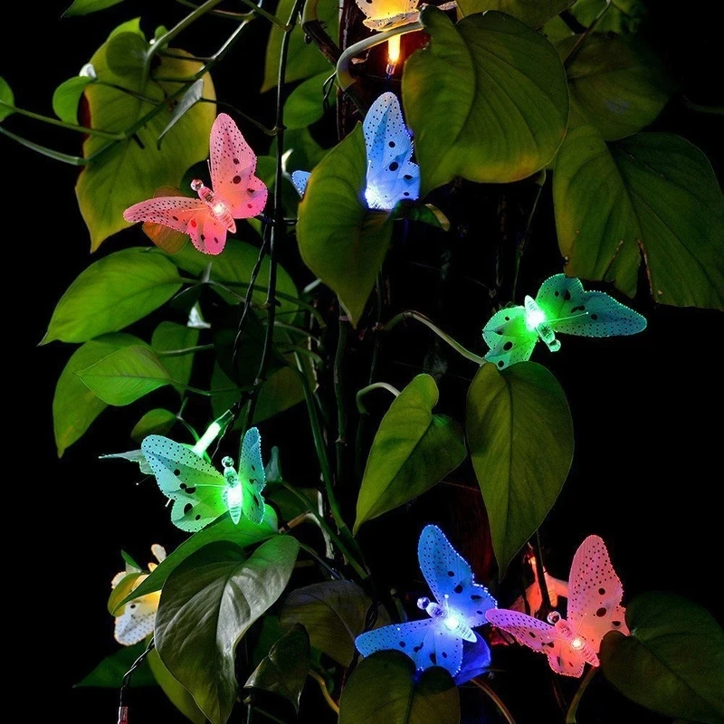 

12/20 Led Solar Powered Butterfly Fiber Optic Fairy String Lights Waterproof Christmas Outdoor Garden Holiday Decoration Lights