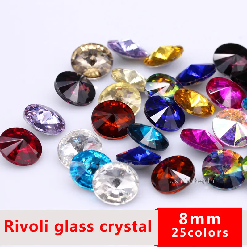 20p 8 мм цветные круглые стразы rivoli point foiled back glass Стразы шатоны хрустальные