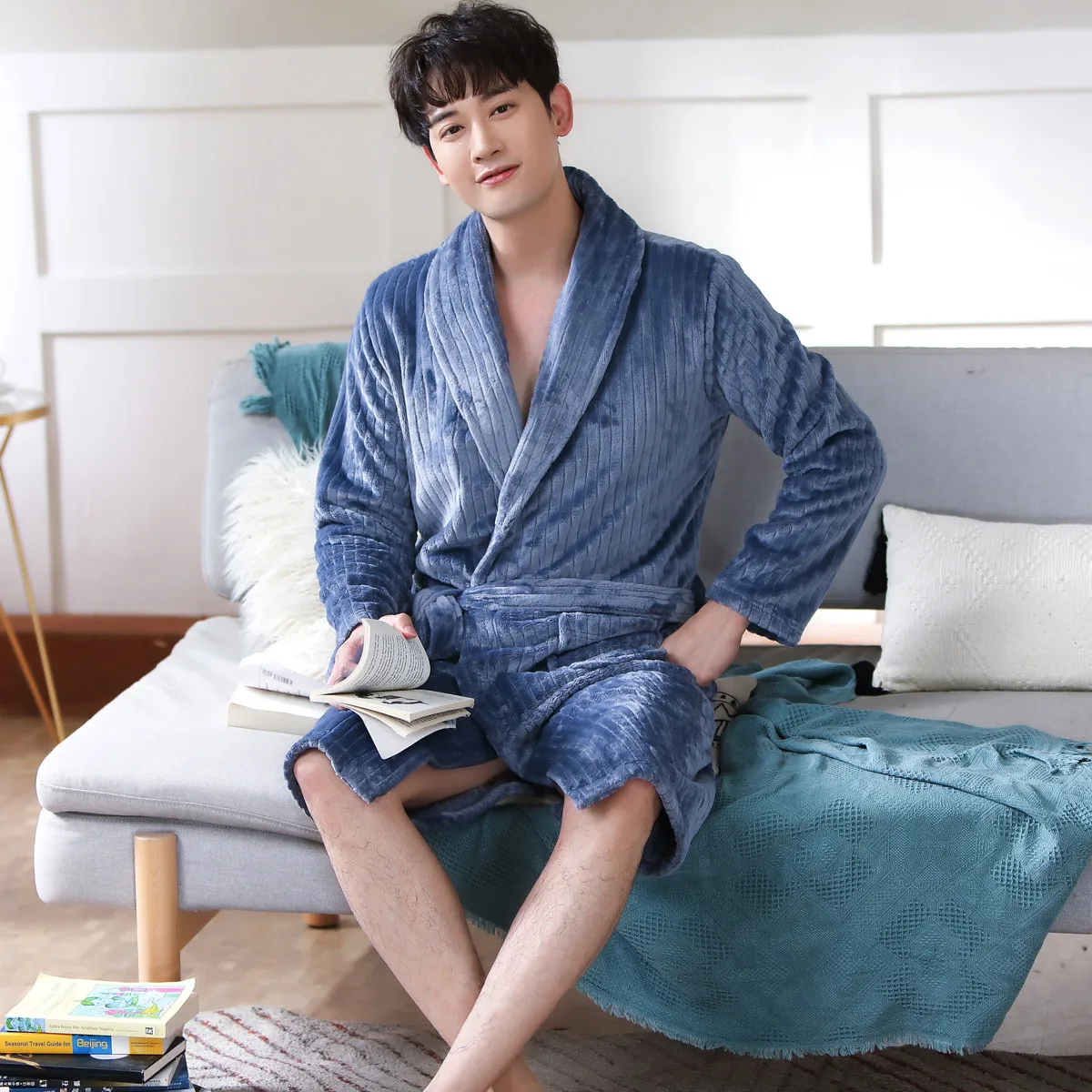 Мужская Фланелевая зимняя и осенняя мягкая кимоно банный халат образец