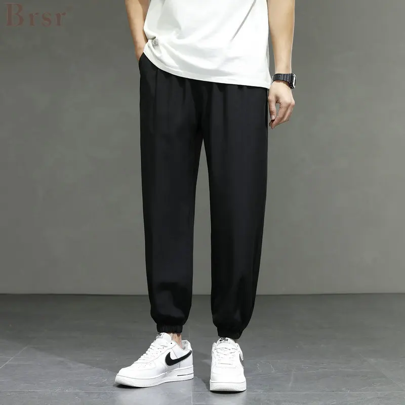 

Summer Thin Sports Casual Pants Men's Ice Silk Fashion Nine Point Wide Legged Long Streetwear Pantalones Hombre Pantalon Homme