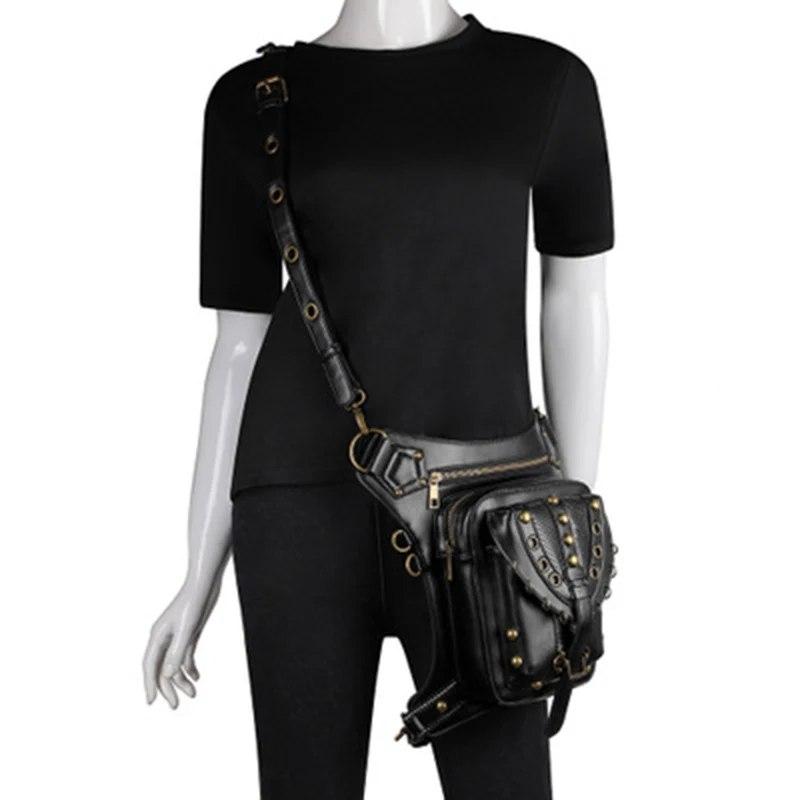 

2021 Summer New Women Bag Fashion Punk One Shoulder Crossbody Package Female Small Package Black Waist Bag