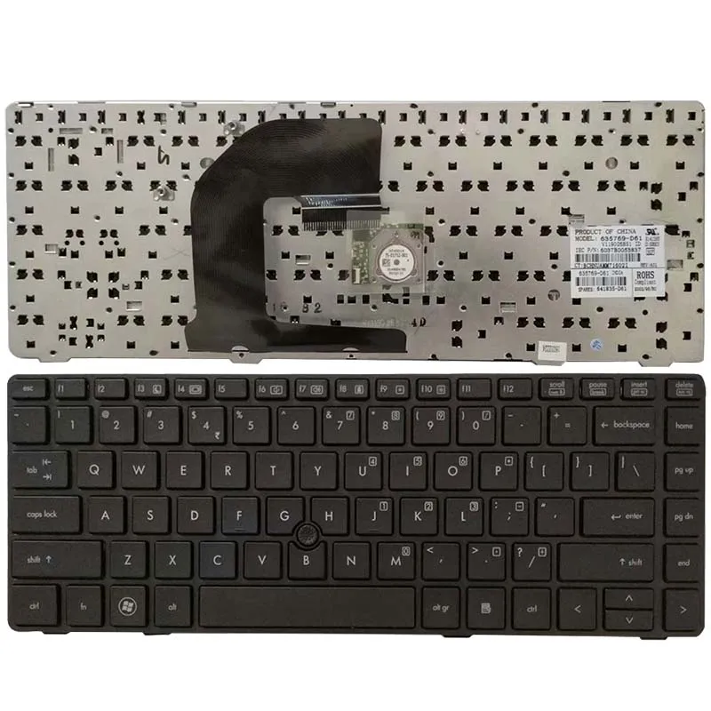 Клавиатура для ноутбука HP 8470B 8470P 8470 8460 8460p Вт 6460 6460b 6470 Серебристая/черная рамка с