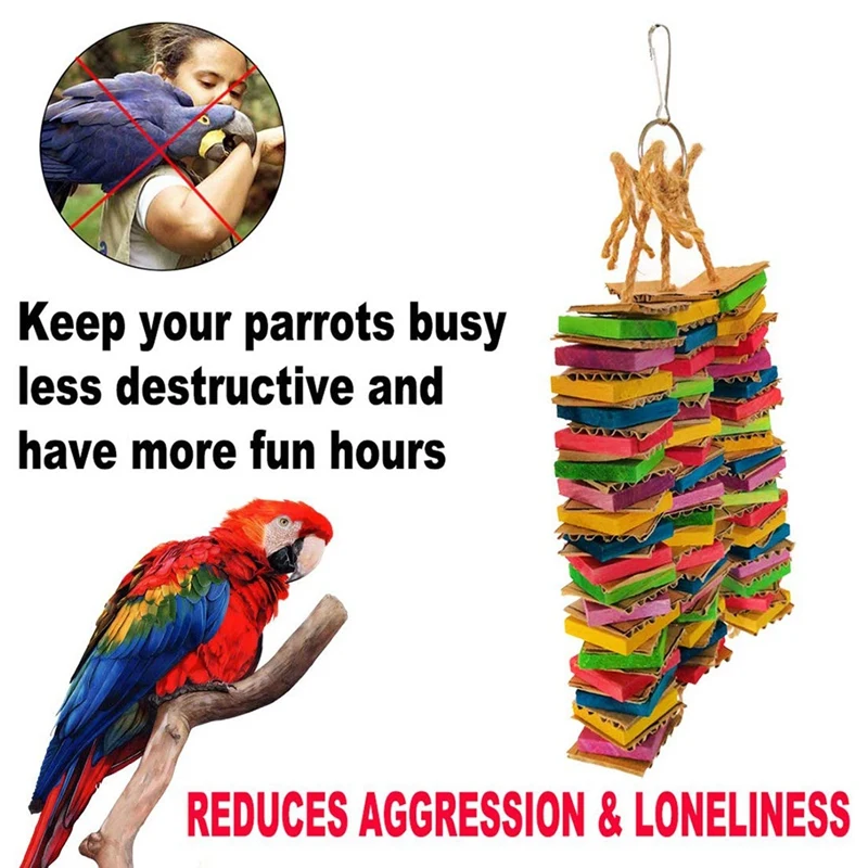 Parrot Toys for Large Birds Cardboard Big Bird Toys African Grey Parrot Toys Natural Wooden Bird Cage Chewing Toy with Clip images - 6
