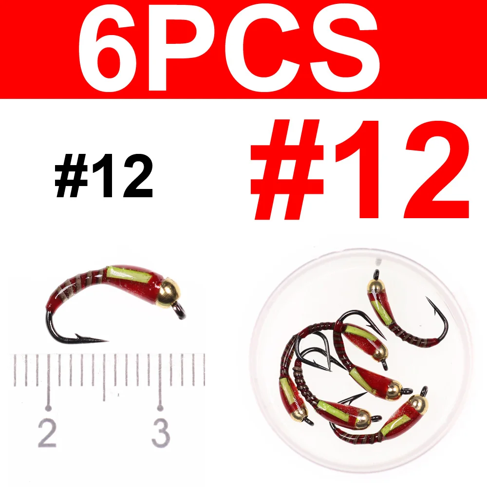 6pcs size 12 Wifreo 6 шт. латунь Beadhead Павлин Herl зуммер Летающий лед Рыбалка муха приманка джиг Nymph Larvea для форели окунь Bluegill Рыбалка - Цвет: 6pcs size 12
