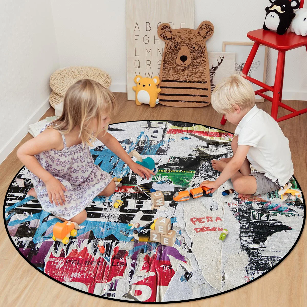 Уличный винтажный круглый детский коврик с изображением старой газеты и