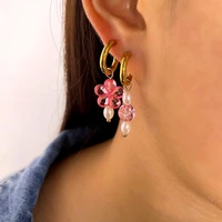 trendy flower pearl charm classic stainless steel hoop earrings for women lovely bear evil eye round circle earring new jewelry