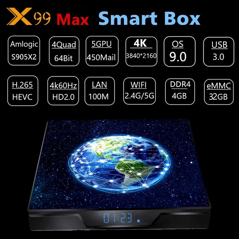 ТВ-приставка X99 Max на Android 9 0 медиаплеер UHD 4K Amlogic S905X2 4 Гб DDR4 32 ГБ EMMC 2 ГГц/5G
