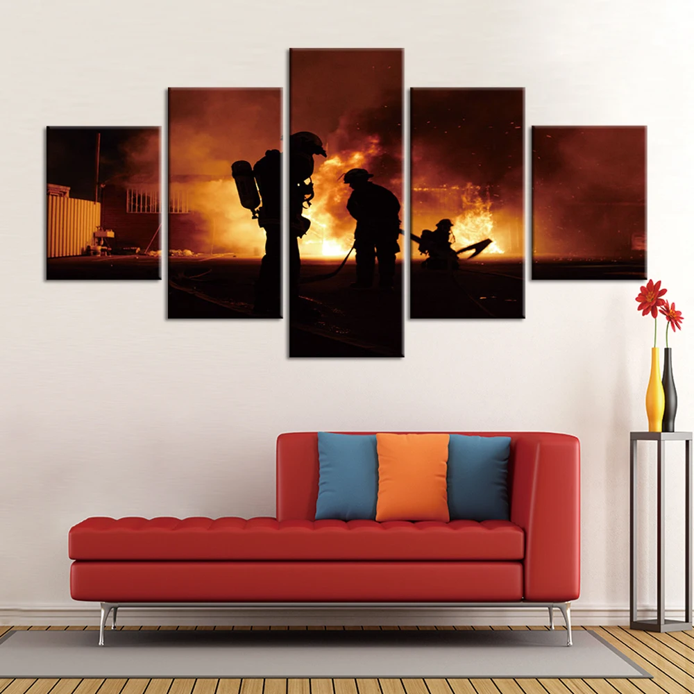 Холст настенные художественные фотографии 5 шт. пожарный живопись Современные