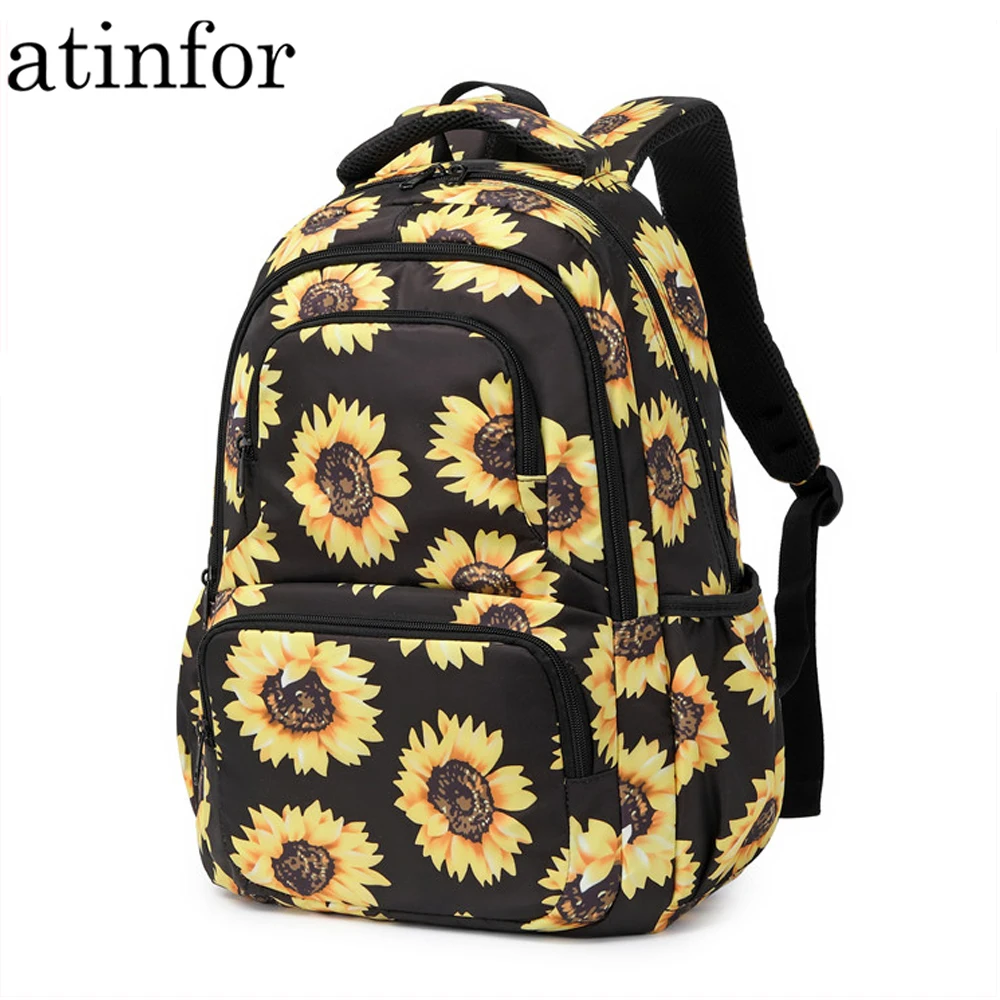 Женский рюкзак atinfor, школьные рюкзаки для девочек со светоотражающей полосой, рюкзаки для ноутбука, рюкзаки для колледжа с цветочным рисунк...