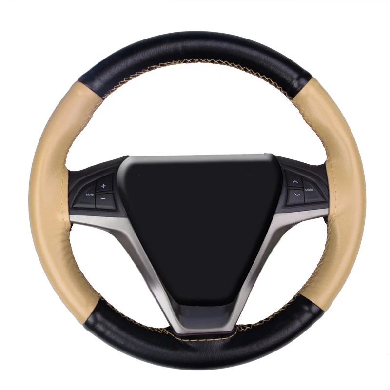 Beige B DIY Автомобильный руль оплетка воловья кожа красочные сплайсинга спортивный стиль из натуральной кожи чехол на руль - Название цвета: Beige B
