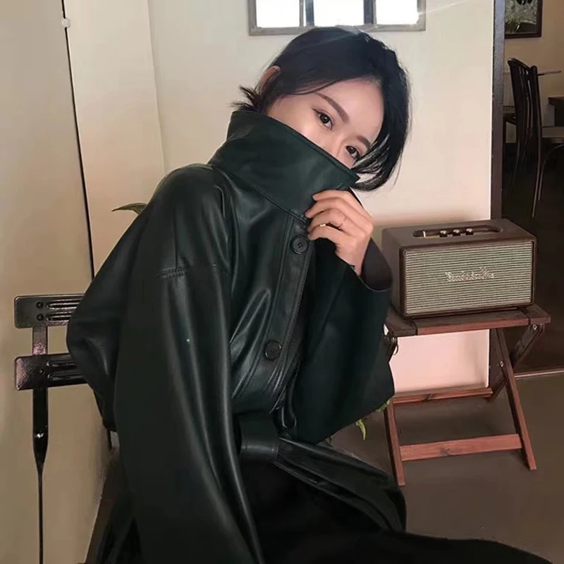 BGTEEVER Высокая уличная Женская куртка из искусственной кожи с отложным воротником