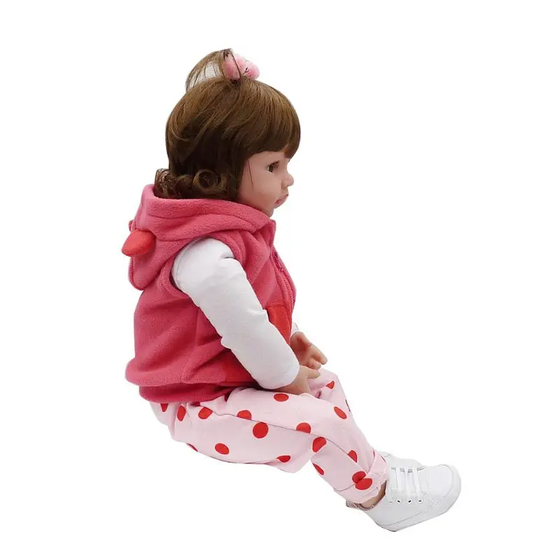 

2021 New 24inch Silicon Lifelike Doll White Cartoon Clothes Pink Pants Coat Hat Shoes Deer Early Childhood Kids Baby Toys