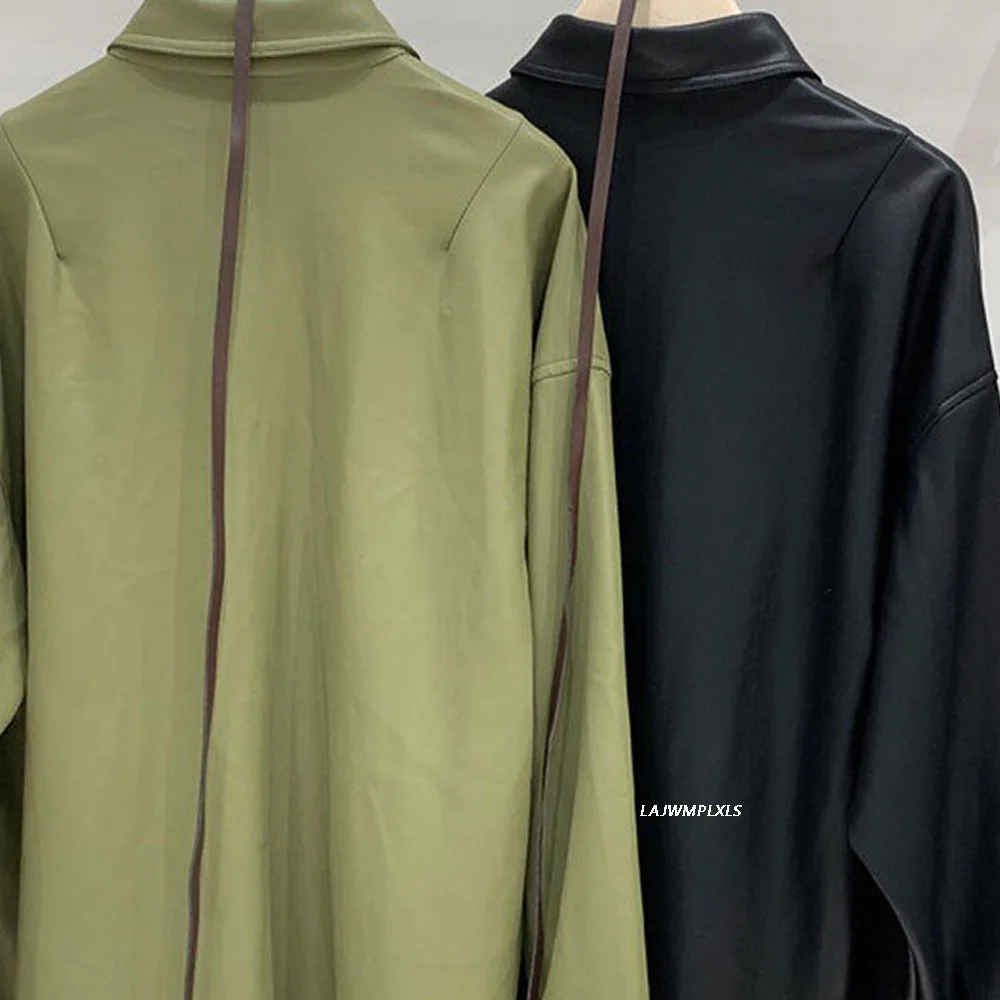 

2021 Trendy Spring and Autumn Punk Green Pu Leather Jackets Female Punk Style Lapel Women's Faux Motorcycle Clothing Coat