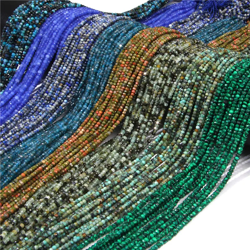 

2X3MM Blue and Green Series Tiny Small Rondelle Beads Prehnite Turquoise Malachite Faceted Beads For Jewelry Making DIY Bracelet