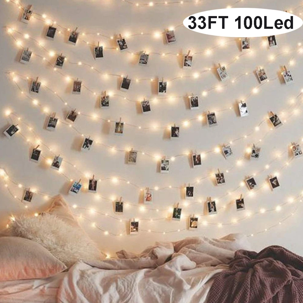 10 м 100 Led фото зажимы гирлянды в помещении гирлянда для подвешивания фотографии
