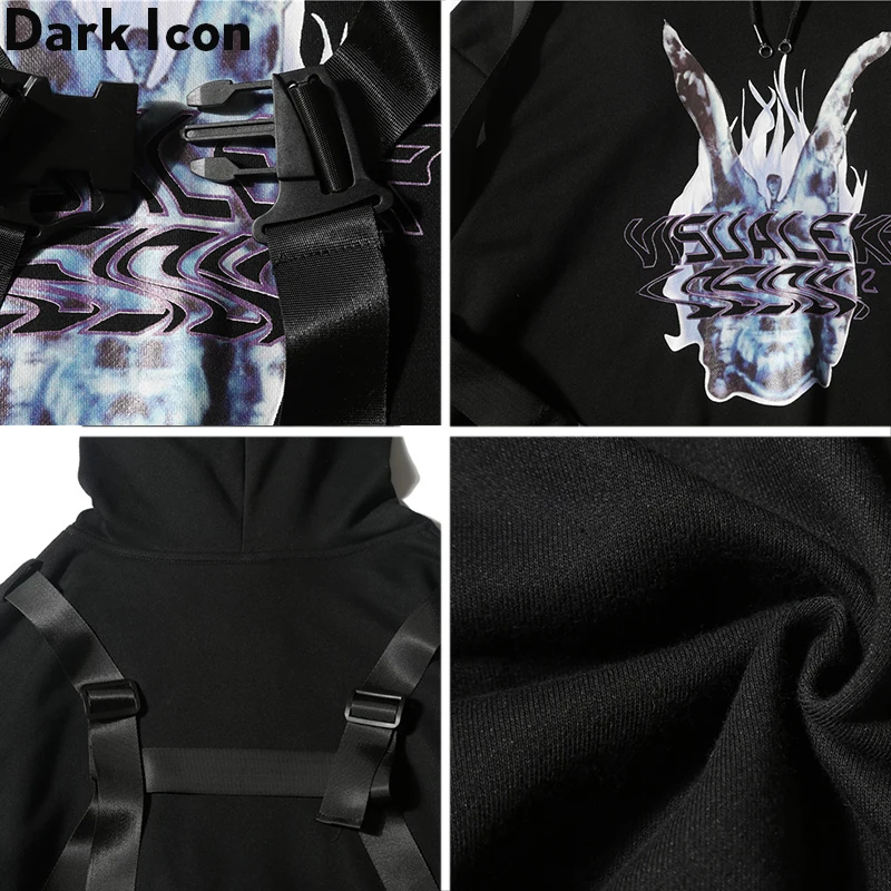 Толстовка с капюшоном Dark Icon толстовка в стиле хип хоп со съемной лентой