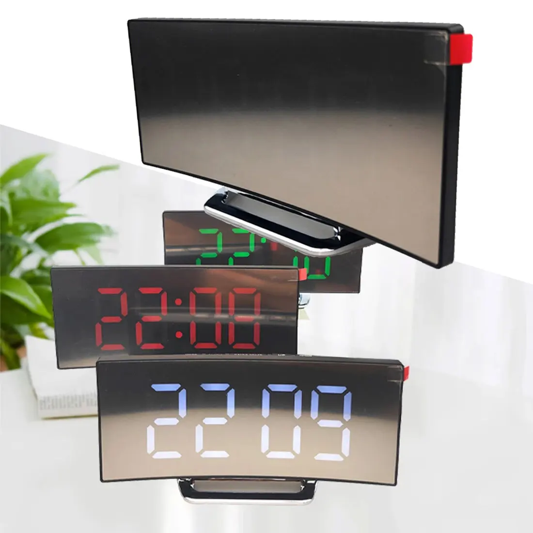 

Digital Alarm Clock Curved Dimmable Led Electronic Digital Desktop Clock For Kids Bedroom Large Number Table Clock Snooze design