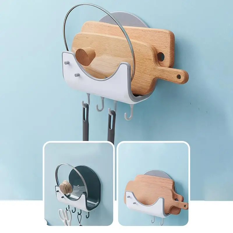 

Kitchen Lid Rack Wall Mounted Pan Pot Pan Cover Organizer Holder Cutting Board Holder with Hooks Kitchen Accessories Storage