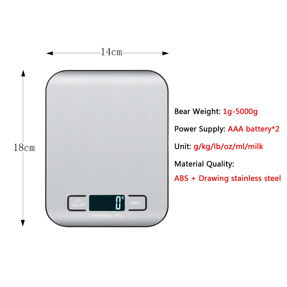 

10/5Kg Kitchen Scale Stainless Steel Weighing Scale Food Multifunction for Baking Cooking Household Weigh Electronic Scale