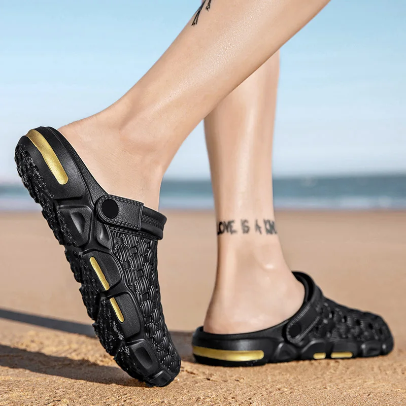 

Allwesome Adult Sandals Rubber Beach Sandals Summer Garden Pink Sandalias Comfortable Breathable Ankle-Wrap Black Slippers