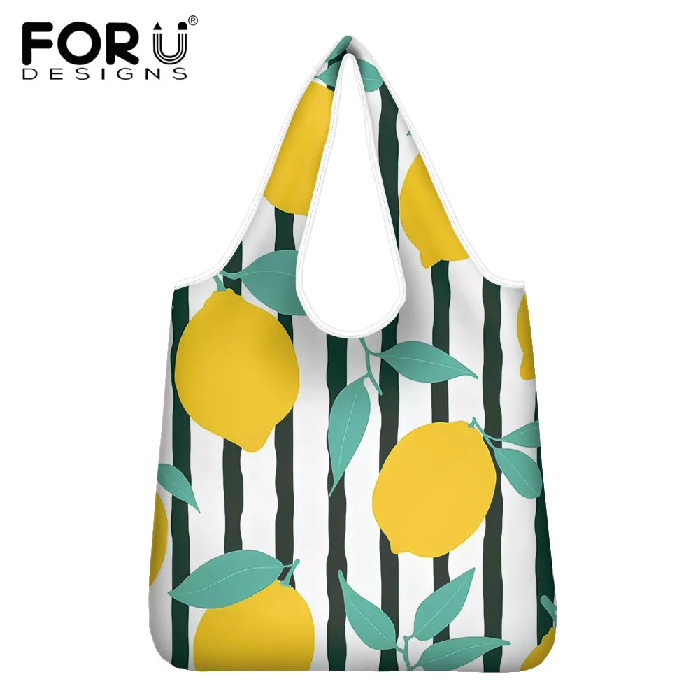 

FORUDESIGNS Women Shopping Tote Bag Fruit Lemon Printing Ladies Large Capacity Reusable Eco Portable Shoulder Bags Bolso Mujer