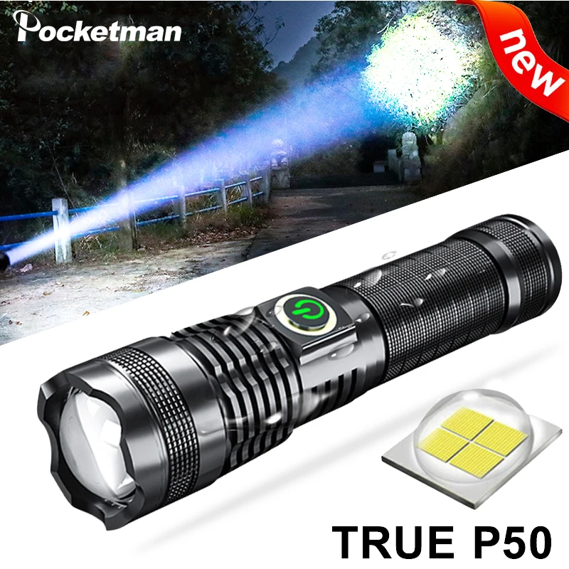 

New XHP50 800000 Lumens LED Flashlight Built-in Battery Power Display Torch USB Light Charging 5 Modes Flashlight With Zoomable