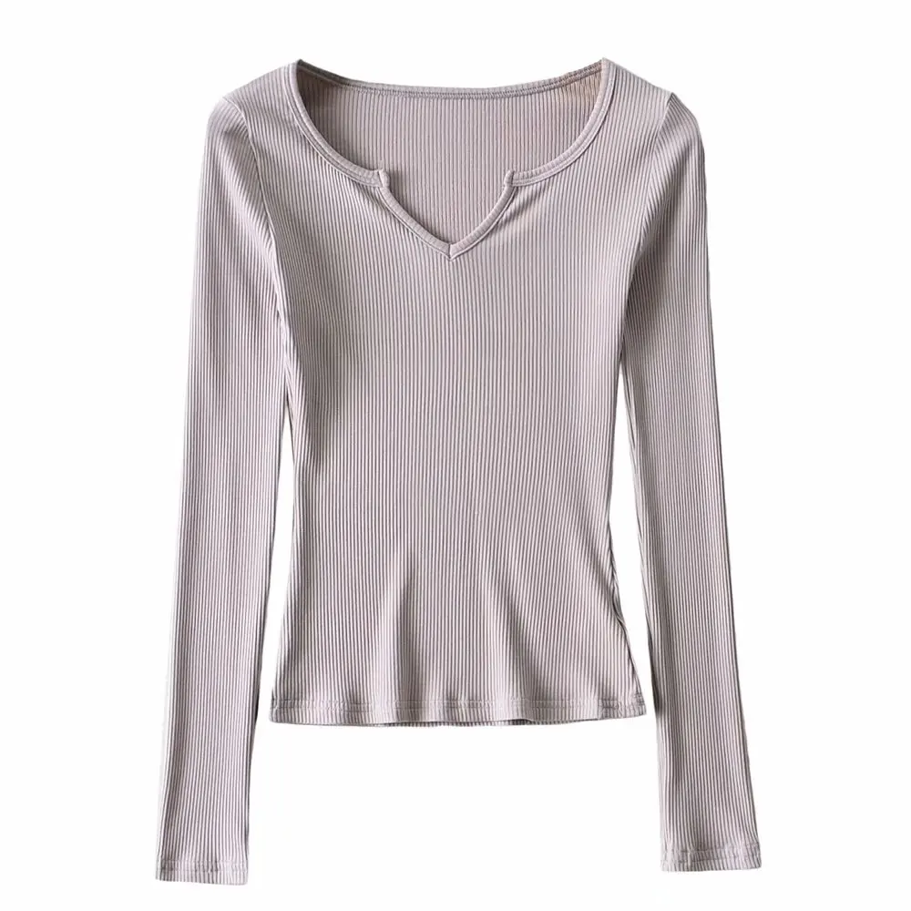 Повседневная Женская облегающая футболка из мягкого хлопка с V-образным вырезом