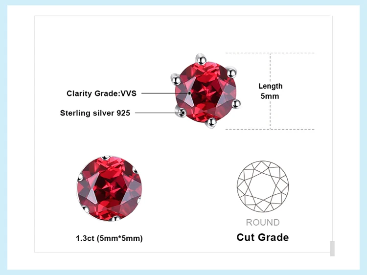Jewelrypalace круглый 1.2ct натуральный красный гранат Серьги одноцветное 925 серебро серьги стержня 5x5 мм Модные украшения высокое качество