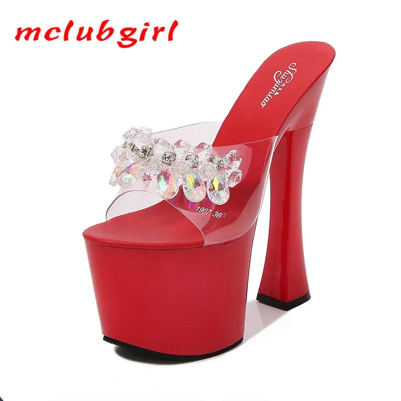 

Mclubgirl 2022 Women Sexy Platfrom 20CM Heels Crystal for Party Clubgirl Slipper mules shoes women zapatos de mujer LFD
