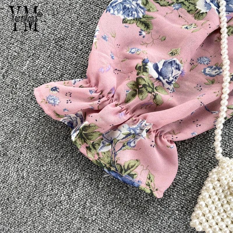 Короткий топ YornMona с цветочным принтом Женская эластичная шифоновая блузка