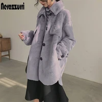 nerazzurri oversized warm soft furry faux fur coats for women long sleeve buttons gray fluffy jacket winter clothes women 2020