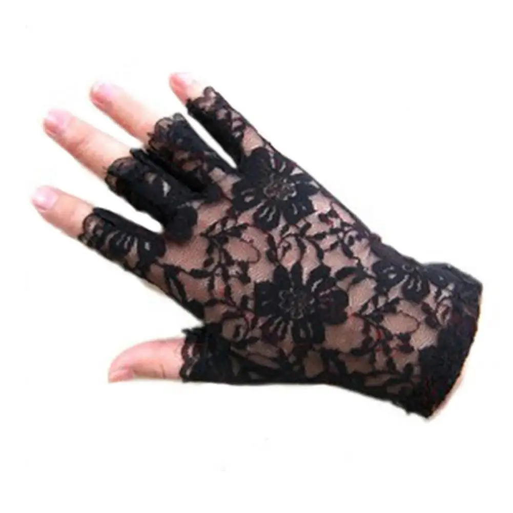 

Women Gothnic Party Sexy Dressy Lace Gloves Fingerless Black White Mittens