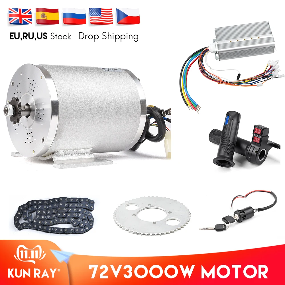 1 комплект Электрический мотор 72V 3000 W, регулятор бесщеточного двигателя 48 V-72 V 50A, обратный поворот дроссельной заслонки, Мощность Замок зажигания для электрического скутера