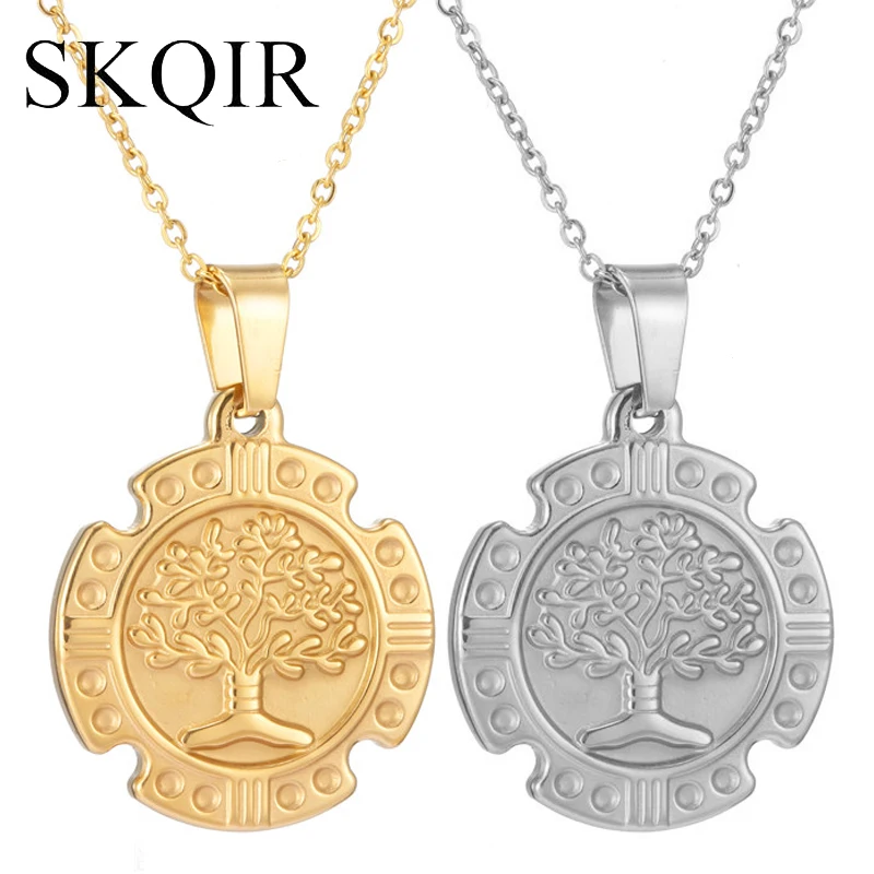 SKQIR Древо жизни кулон ожерелье из нержавеющей стали римская цифра завод Шарм цепь