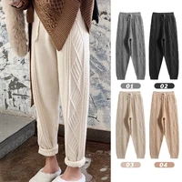 women winter warm knitted pants casual elastic high waist thick chic harem ankle length pants korean loose sweater trousers