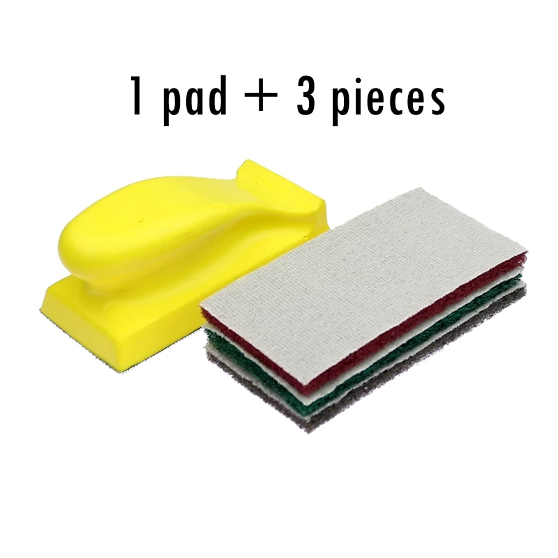 1 pad and 3 pieces 70*135 мм Ручная шлифовальная площадка/крюк и петля нетканый полировальный блок - Цвет: 1 pad and 3 pieces