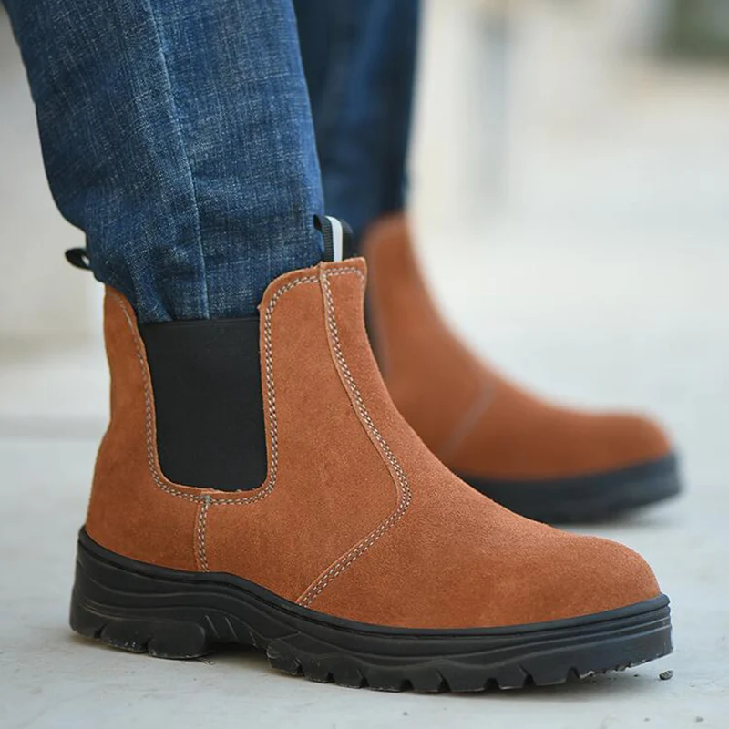 Ботинки мужские большого размера со стальным носком защитные ботинки челси для