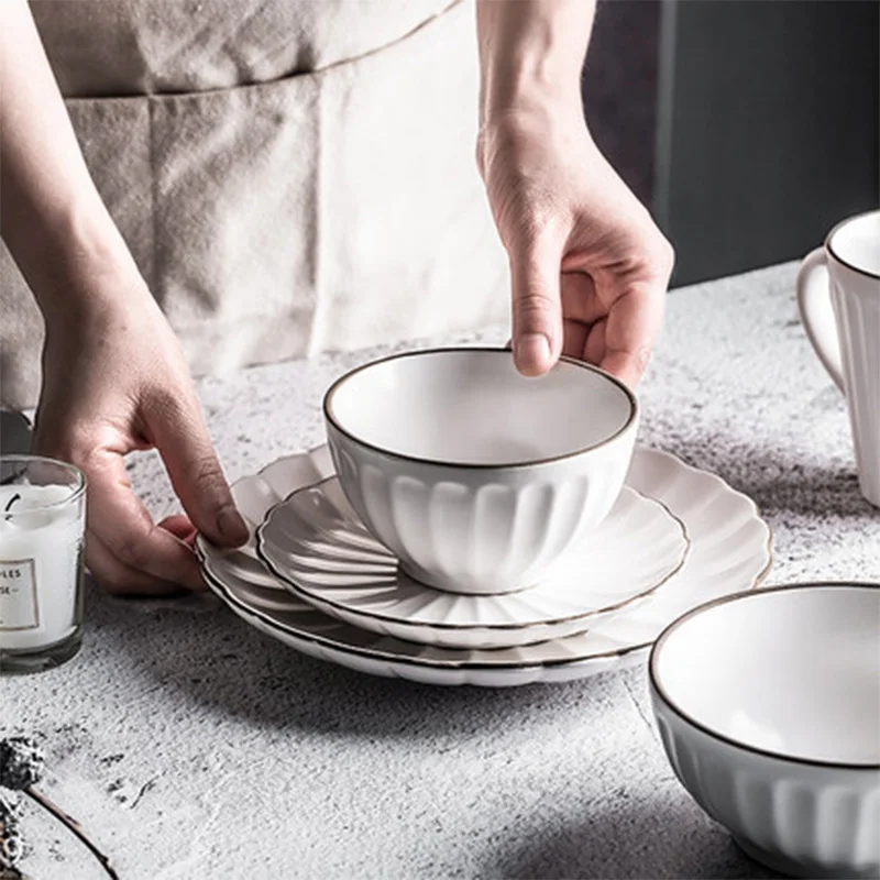 Европейская черная ручная работа белый цветочный тип керамическая посуда